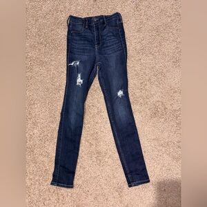 Hollister Women's Skinny Jeans - Dark Indigo with Distressed Knees